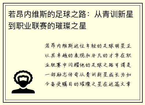 若昂内维斯的足球之路：从青训新星到职业联赛的璀璨之星