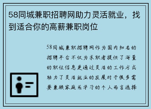 58同城兼职招聘网助力灵活就业，找到适合你的高薪兼职岗位