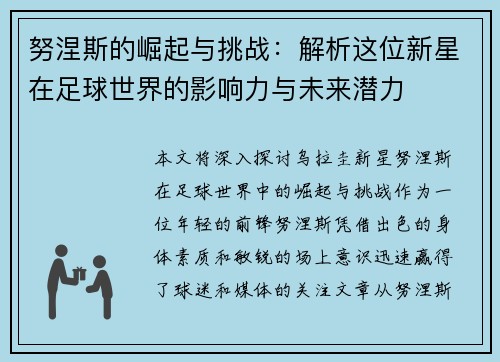 努涅斯的崛起与挑战：解析这位新星在足球世界的影响力与未来潜力