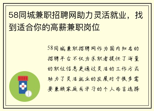 58同城兼职招聘网助力灵活就业，找到适合你的高薪兼职岗位