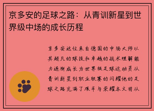 京多安的足球之路：从青训新星到世界级中场的成长历程