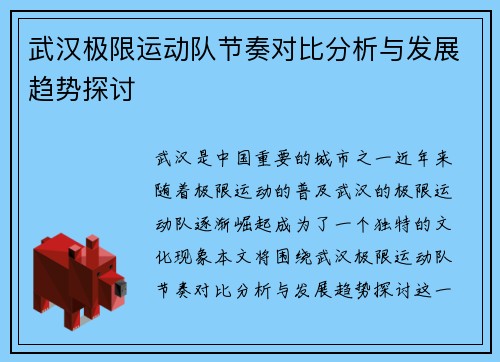 武汉极限运动队节奏对比分析与发展趋势探讨